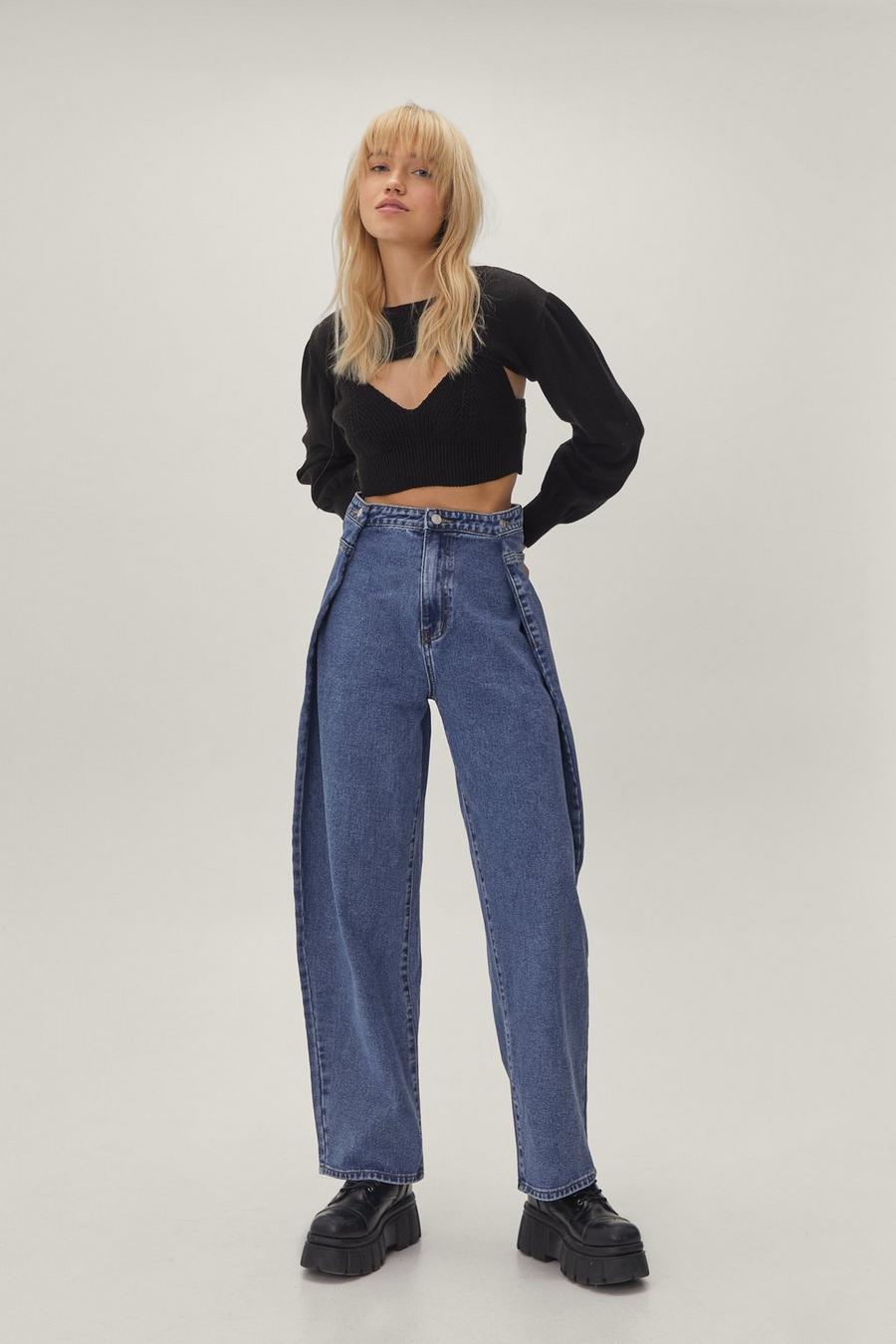 Folded Waist Detail Tapered Jeans